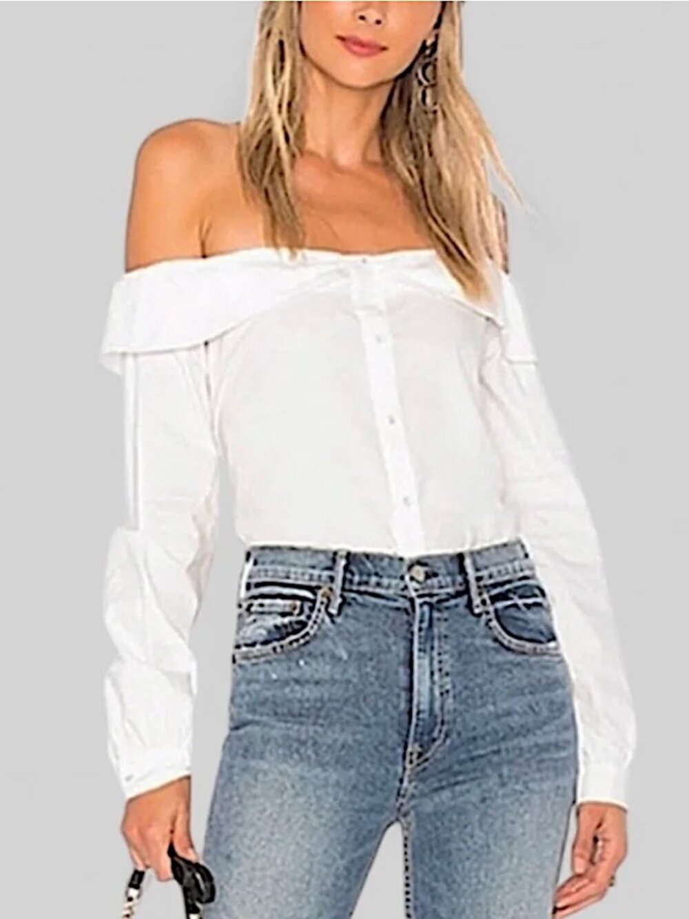 L'Academie X Revolve Off Shoulder Ruffled Button Up Shirt Cutout Tie Back White